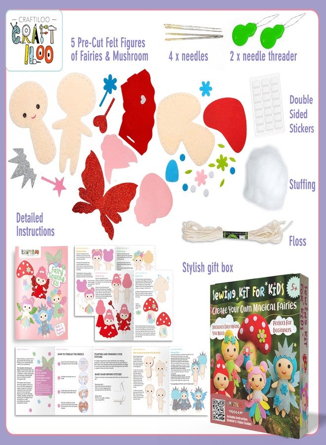 CRAFTILOO Fairy Sewing Kits for Little Girls 5 Easy Projects for Childrens Kid Crafts Make Your Own Felt Pillow Plush Craft Kit My First Sewing Kit Learn to Sew - Image 5